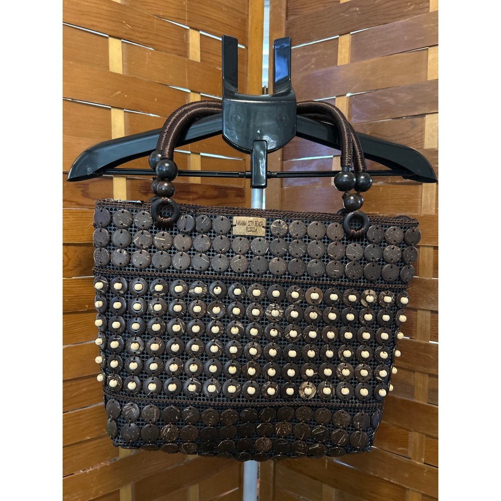 Panama‎ City Beach Florida Coconut Shell Beaded Tote Bag Beach Vacation